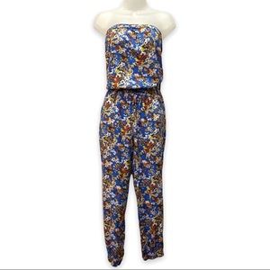 Aritzia Sunday Best Tabata Floral Light Blue Strapless Jumpsuit Romper Medium